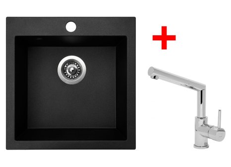 Sinks VIVA 455 set + baterie MIX 350 P chrom - komplet - Černá granitová, Granblack