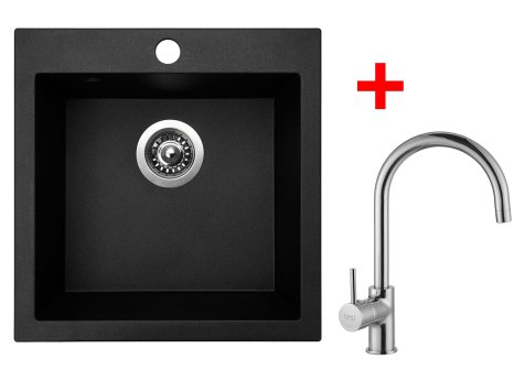 Sinks VIVA 455 set + baterie Vitalia chrom - komplet - Černá granitová, Granblack
