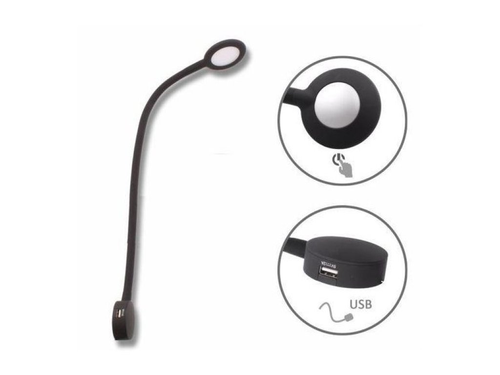 LED světlo MODUS TOUCH 2x2xUSB A/C černá