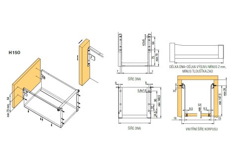Kolečkový výsuv s bočnicí 150mm