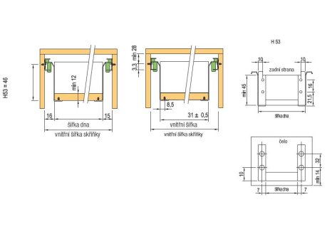 Kolečkový výsuv s bočnicí 53mm bílý