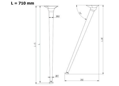 Stolová noha výkyvná 710 mm bílá
