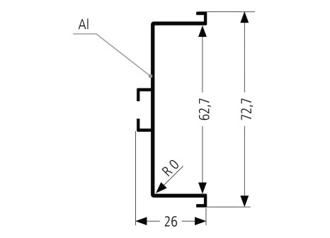 Profil pro bezúchytkové dveře C - délka 4100 mm dýha dub