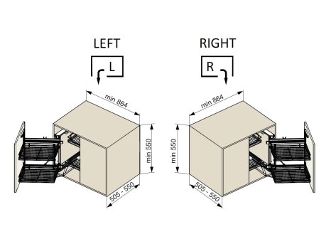 Box rohový CORNER FRONT Classic 900 drátěný dno P/L chrom