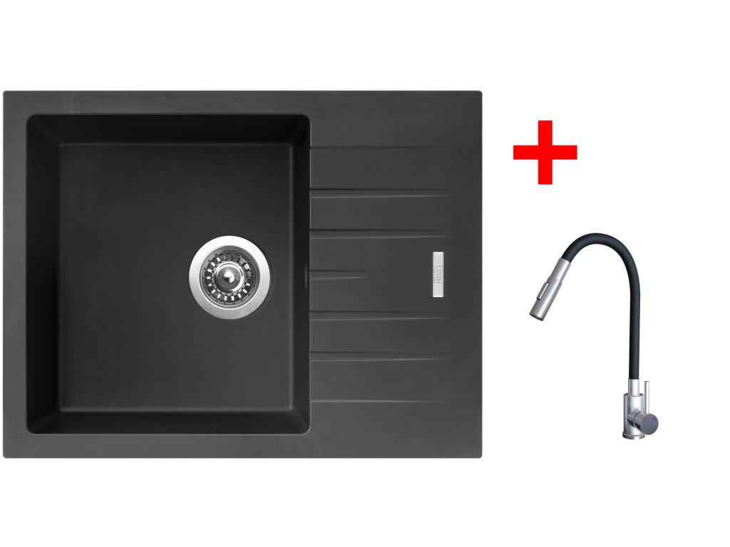 Set Sinks PERFECTO 650 + baterie ELASTA S nerez/černá