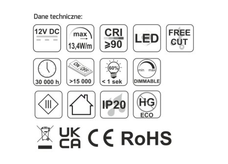 LED pásek COB FREE CUT 12V 13,4 W/m 528LED/m 8mm bílá teplá