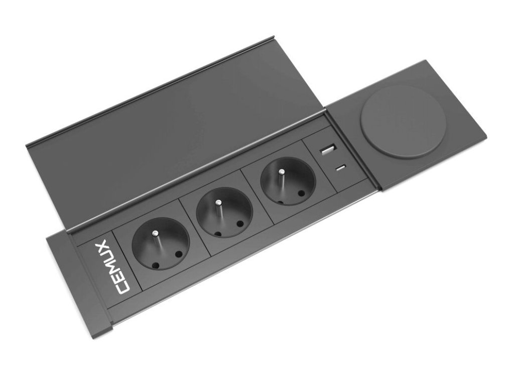 Cemux STARBOX elektro zásuvka 4x230V,2xUSB A/C indukce,černá