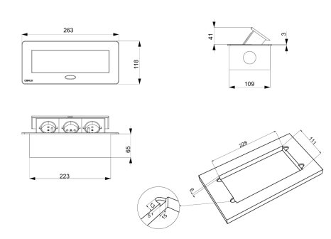 Výklopná zásuvka LIFTBOX 3x230V černá