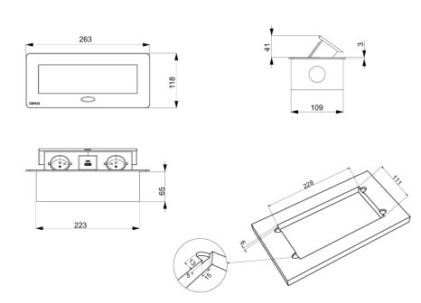 Výklopná zásuvka LIFTBOX 2x230V a 2xUSBA/C nabíječka hliník