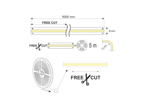 LED pásek COB FREE CUT 12V 13,4 W/m 528LED/m 8mm bílá studená