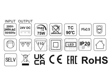LED napáječ 24V 75W SLIM LONG bez kabelu