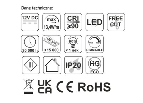 LED pásek COB FREE CUT 12V 13,4 W/m 528LED/m 8mm bílá neutrální