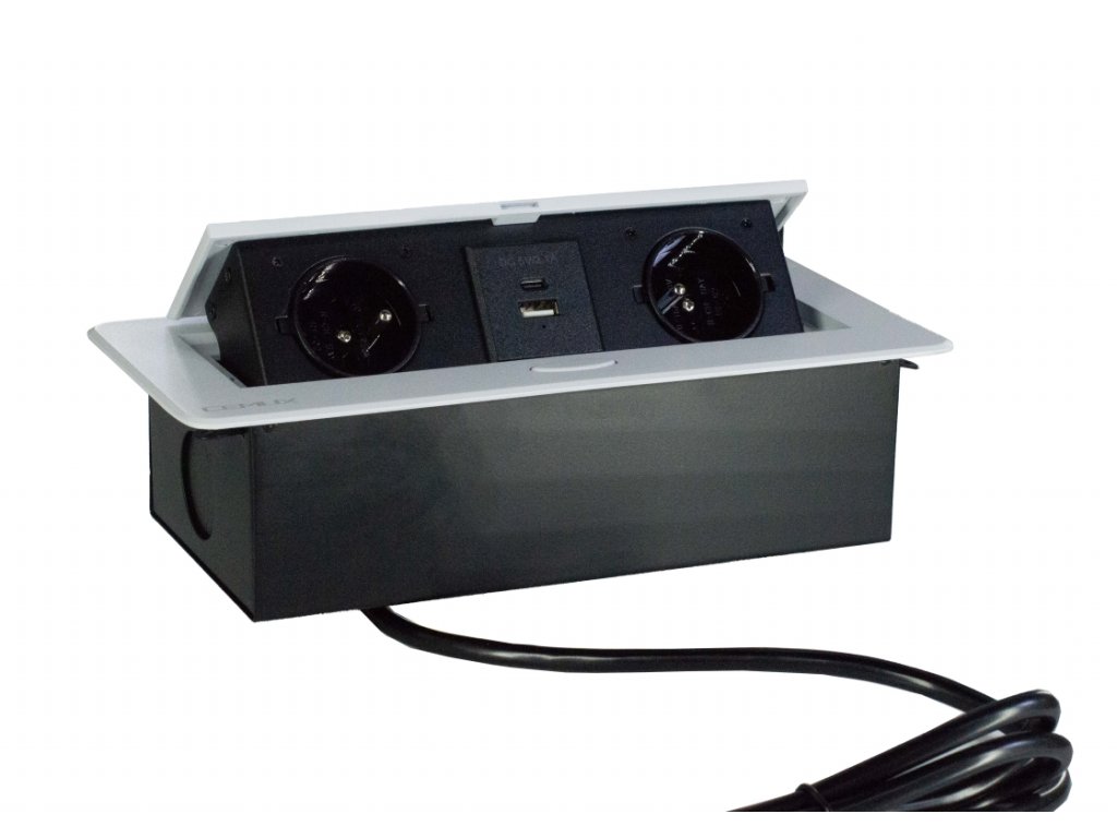 Výklopná zásuvka LIFTBOX 2x230V a 2xUSBA/C nabíječka bílá