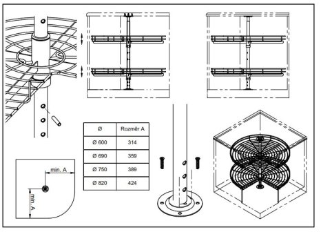 Koš otočný CARUSEL Classic 3/4 2-koš+tyč chrom