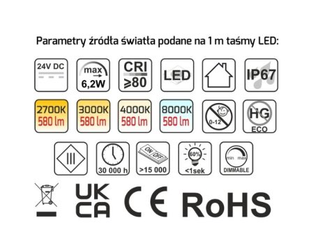 LED pásek NEON FLEX 24V 6,2W/m 168 LED/m 4mm