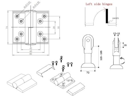 Kování pro WC boxy sada plastová L černá