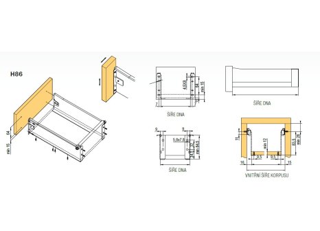 Kolečkový výsuv s bočnicí 86mm