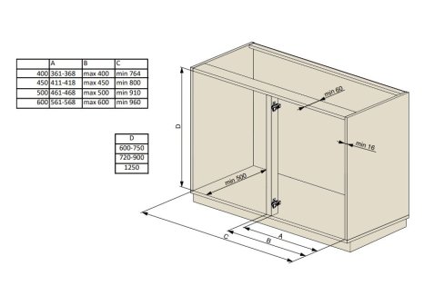 KESSEBÖHMER- LEMANS II boční uchycení + tyč bílá H720-900mm