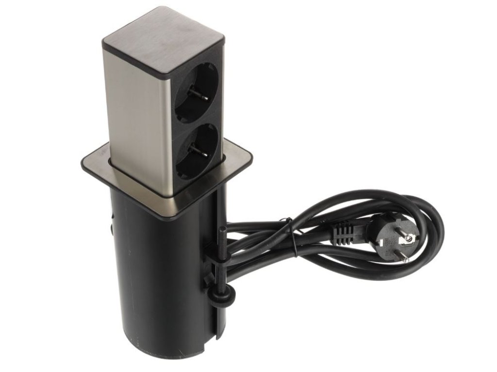 RIEX výsuvná zásuvka 2x230V černá matná/nerezová ocel