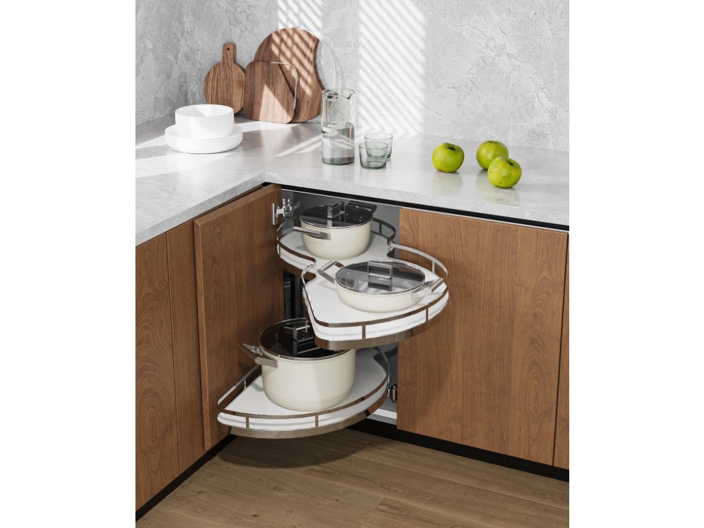 Cemux Corner Style rohové police s tlumením 900 mm chrom/bílé dno pravá