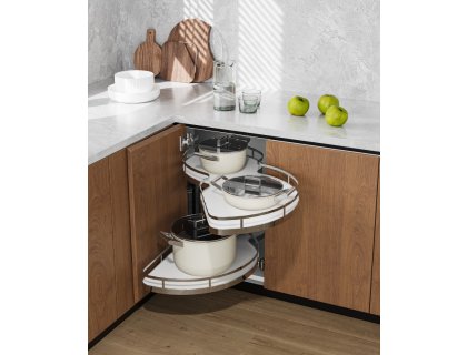 Cemux Corner Style rohové police s tlumením 900 mm chrom/bílé dno pravá