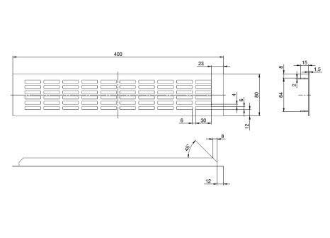 Větrací mřížka hliníková š. 80 mm imitace nerezi
