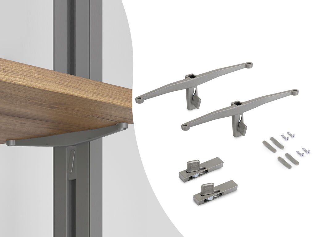 ZERO sada držáků pro dřevěnou polici kamenná šedá