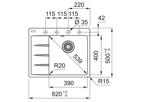 Franke set CNG 611-62 TL/7 odkap vlevo + FC 6018
